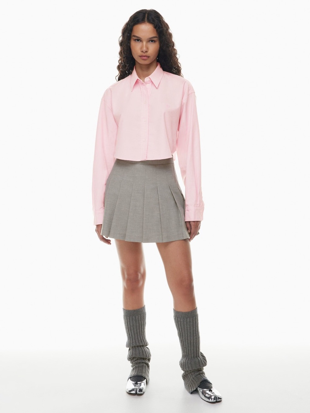 ARITZIA SUNDAY BEST Pink Striped Button-Up Shirt Boxy Cropped Top